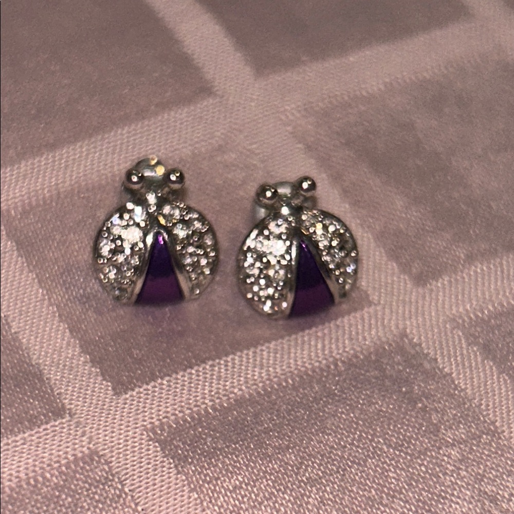 Silver and Purple Ladybug Earrings